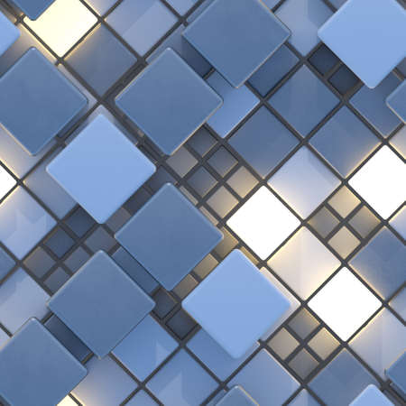 Seamless pattern of concrete and illuminating cubes. Computer generated tileable background. Abstract 3D renderの写真素材