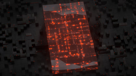Red digital code. Computer generated abstract background. 3D renderの写真素材