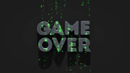 Game over text and green machine code. 3D renderの写真素材
