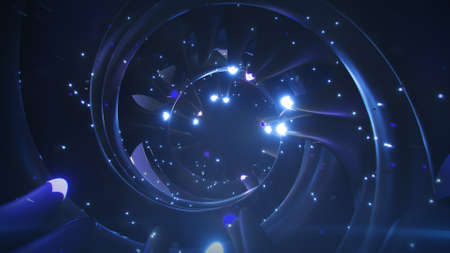 Blue shiny metal sci-fi tunnel. Abstract science fiction concept. 3D rendering illustrationの写真素材