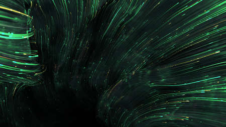 Sci-fi portal with green light trails stream. Futuristic digital technologies design. 3D render illustrationの写真素材