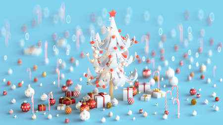 Christmas tree with gifts and decoration. 3D renderの写真素材