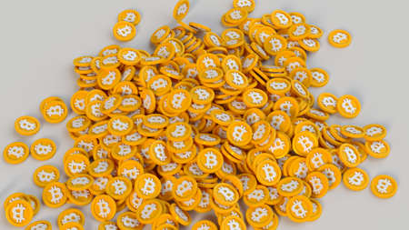 Huge pile of bitcoins. 3D renderの写真素材