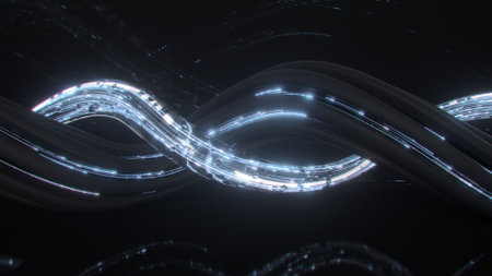 Twisting shape with glowing lines. Abstract computer generated background. 3D renderの写真素材