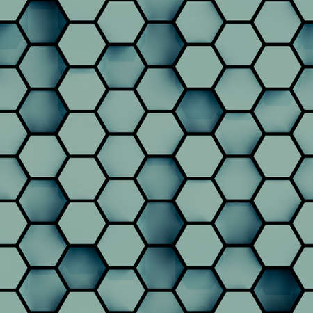 Seamless pattern of teal hexagon tiles. Computer generated tileable background. Abstract 3D rendering illustrationの写真素材