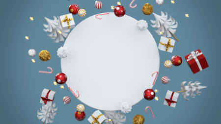 Round shaped Christmas frame mockup. 3D renderの写真素材