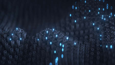 Array of blue futuristic objects are waving. Abstract sci-fi technology background. 3D renderの写真素材