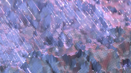 Abstract futuristic white background. Polygonal surface and glowing lines. 3D render illustration