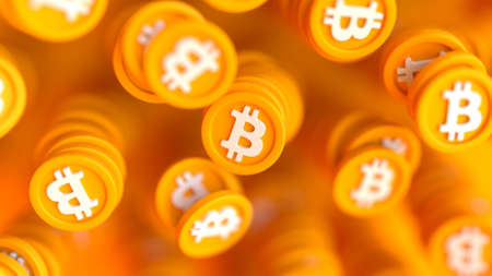 Bunch of bitcoins. 3D renderの写真素材