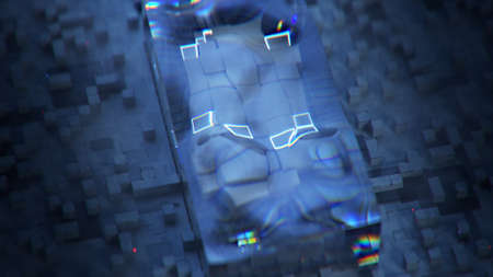 Blue cubic shapes. Abstract modern background. 3D render illustrationの写真素材