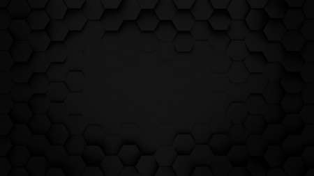 Black hexagonal honeycomb background. 3D render