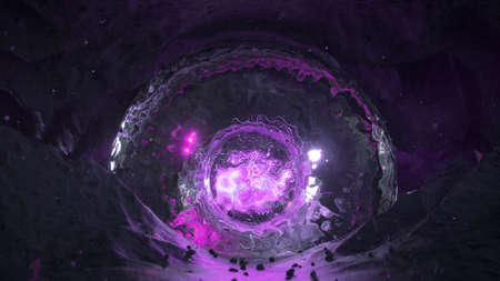 Purple energy portal. Futuristic or science fiction visualization. 3D renderの写真素材