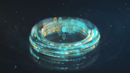 Circle of glowing lines represents data stream. 3D renderの写真素材