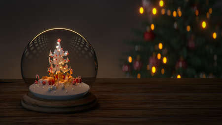 Christmas snowglobe in living room. 3D render