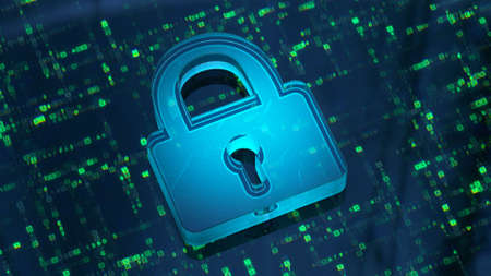 Lock and digital data. Internet security technology concept. 3D render