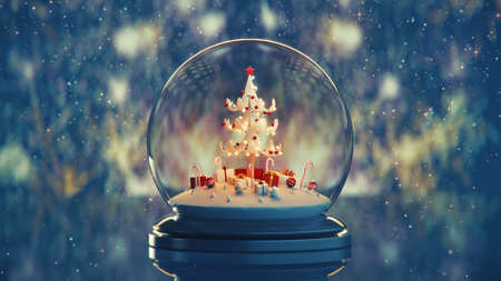 Christmas snowglobe and fireworks. 3D renderの写真素材