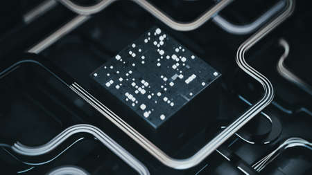 Future technology board. Abstract futuristic industry concept. 3D rendering with DOF
