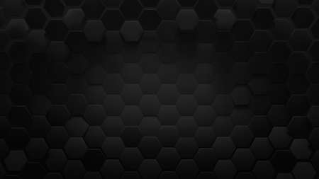 Black hexagonal honeycomb background. 3D render