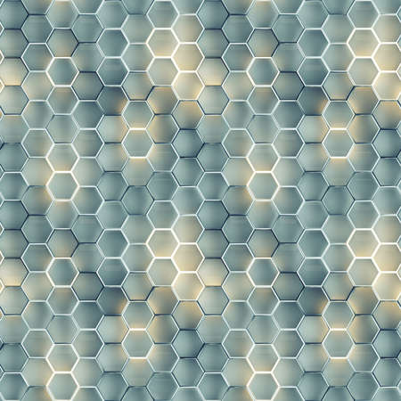 Seamless pattern of illuminating hexagons. Computer generated tileable background. Abstract 3D renderの写真素材