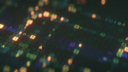 Closeup shot of digital machine code. Abstract technology or science background. 3D render