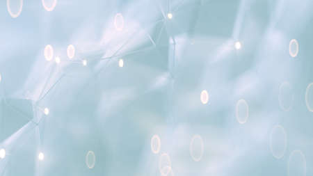 White polygonal mesh with glowing dots. Abstract futuristic connection shape. 3D render illustrationの写真素材