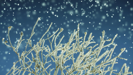 Snow covered tree and heavy snowfall. Abstract winter backgroundの写真素材