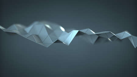 Futuristic polygonal shape. Distorted low poly mesh with sharp edges. 3D rendering illustrationの写真素材