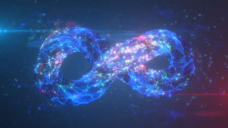 Infinity symbol with connected points and lines. 3D render illustrationの写真素材