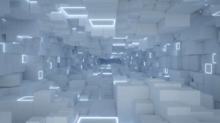 Cubic white tunnel. 3D renderの写真素材
