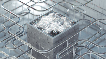 Futuristic technology abstraction with waveform. 3D render with DOFの写真素材