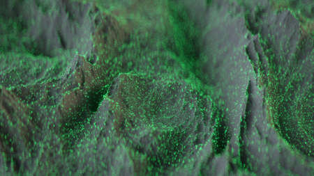 Landscape surface scanning. Futuristic mapping and exploring technologies. 3D renderの写真素材