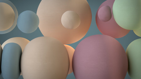 Colorful spheres are levitating in Air. 3D render illustrationの写真素材