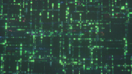 Green digital hex code matrix. Scientific technology data complexity visualization. 3D renderの写真素材