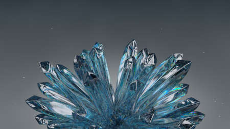 Druse of aquamarine raw crystals. 3D rendering illustrationの写真素材