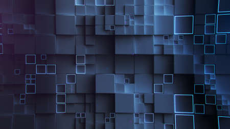 Surface with blue cubes. Abstract futuristic background. 3D renderの写真素材