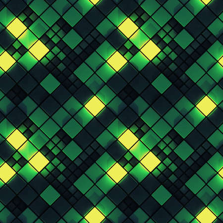 Seamless pattern of green concrete and illuminating cubes. Computer generated tileable background. Abstract 3D renderの写真素材