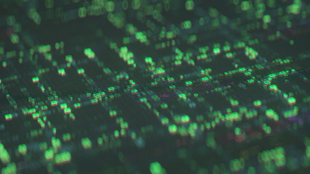 Green digital hex code matrix. Scientific technology data complexity visualization. 3D renderの写真素材