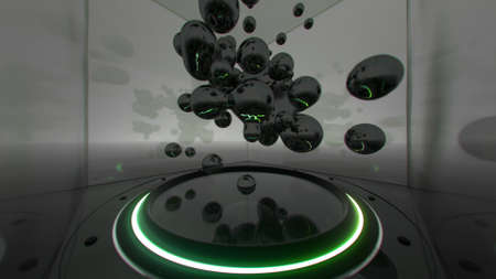 Liquid droplets in the air with zero gravity sci-fi concept. 3D rendering illustrationの写真素材