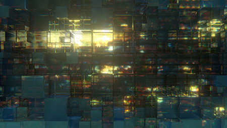 Glass cubes and glitch background. 3D renderの写真素材