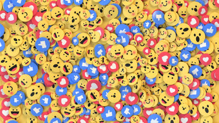 Social media unique design emojis and likes. 3D render