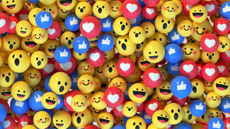 Social media unique design emojis and likes. 3D renderの写真素材