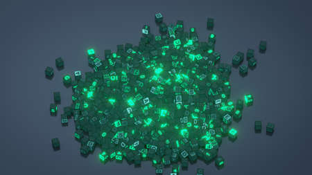 Pile of cubes with hexadecimal code. Big data visualization. Sorting and storage Information. 3D renderの写真素材