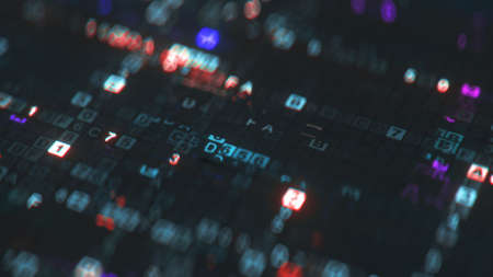 Macro shot of glitching digital code. 3D renderの写真素材