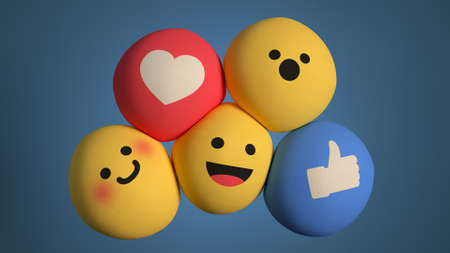 Social media unique design emojis as soft spheres. 3D renderの写真素材