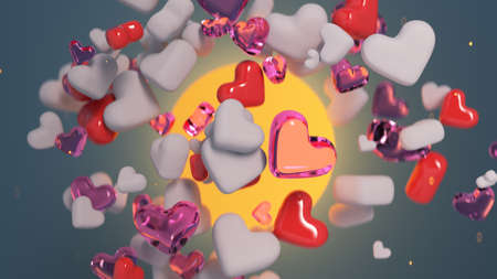 Love composition with floating hearts. 3D renderの写真素材
