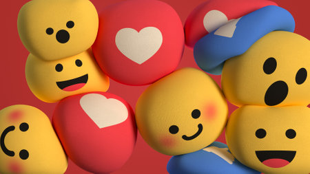 Social media unique design emojis as soft spheres. 3D renderの写真素材