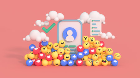 Smartphone and emojis. Social media platform concept. 3D render illustrationの写真素材