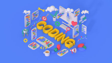 Software development and coding concept. Isometric 3D render illustrationの写真素材