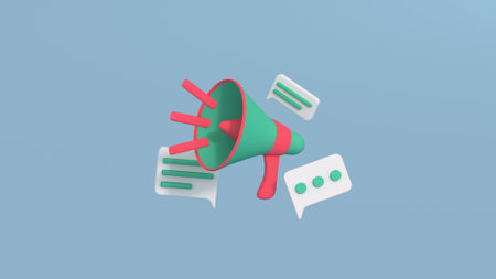 Loudspeaker megaphone. Social media and marketing concept. 3D render cartoon illustrationの写真素材