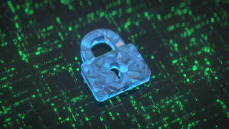 Padlock and secured digital code. Network security data protection. 3D render